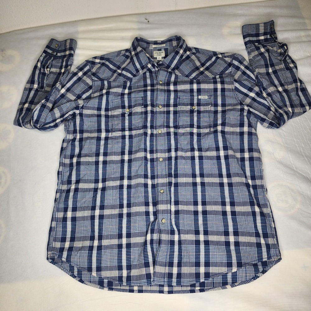 Lucky Brand Plaid Western Shirt Long Sleeve Button Up Classic Fit XL Pearl Snaps